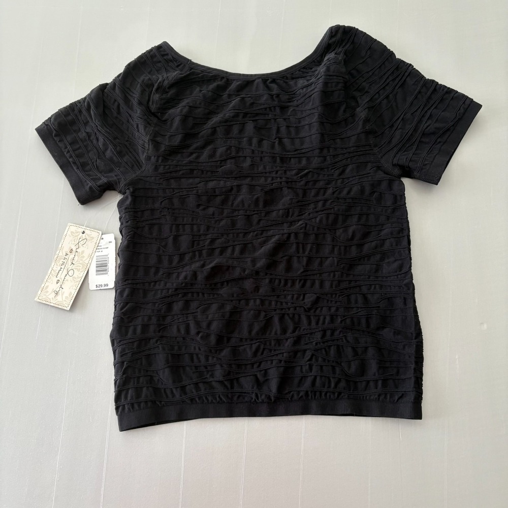NWT French Laundry Seamless‎ Scoop Neck Top Black Size S Short Sleeve Stretch - Picture 8 of 9